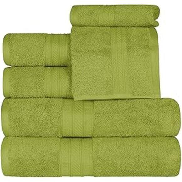 6 Piece Green Cotton Towel Set Soft Absorbent Bath Hand Face Towels 700 GSM - Picture 7 of 7
